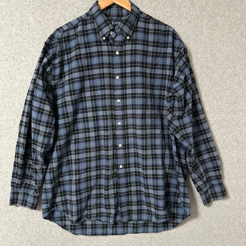 Polo Ralph Lauren Blake Shirt Mens L Blue Navy Plaid Cotton Button Down LS